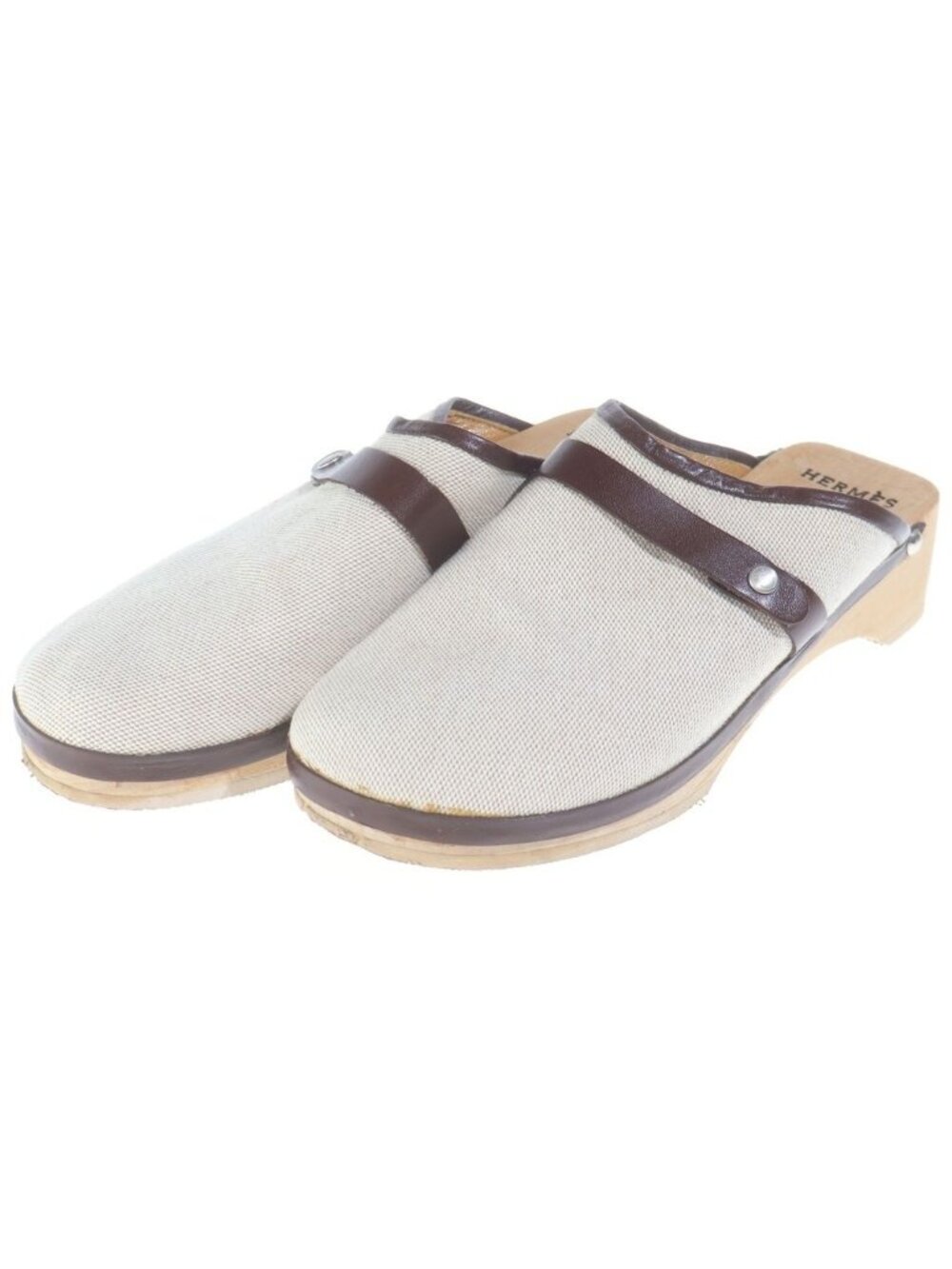 Hermes Canvas Vintage Clog Sandal Slip Ons Beige